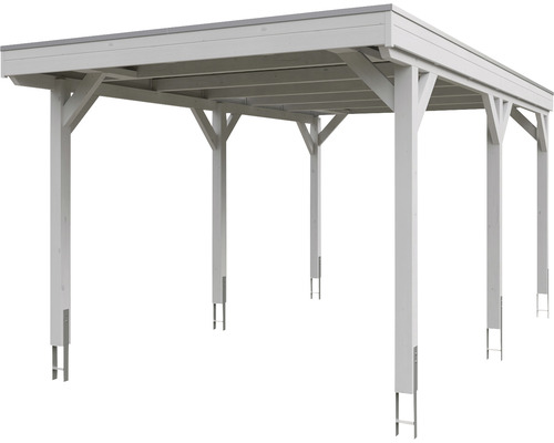 Holzcarport mit Flachdach und sechs Stützen