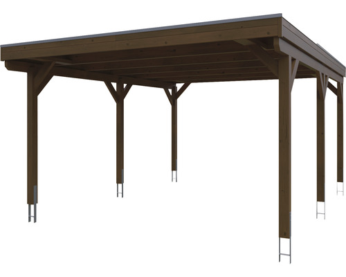 Holzcarport mit sechs Pfosten und Flachdach