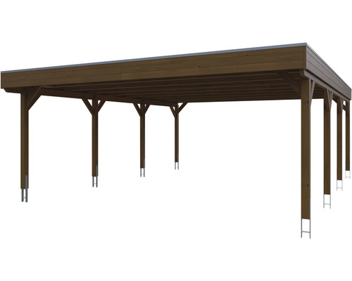 Holzcarport mit mehreren Pfosten und flachem Dach