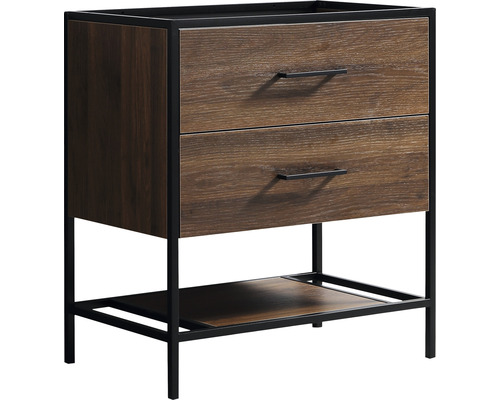 Waschbeckenunterschrank Differnz Industrial 82x75x46 cm ohne Waschbecken walnut Waschtischunterschrank mit zwei Schubladen und Ablage
