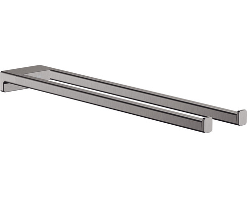 Handtuchstange hansgrohe AddStoris Starr 8x44,5x3,2 cm 2-arm Brushed Black chrom Doppelter Handtuchhalter aus Metall