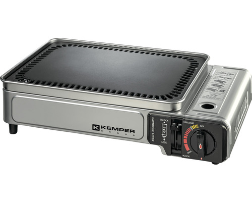 Gasgriller Tischgriller Kemper Aluminium 2300 Watt 43x28x11 cm silbergrau-schwarz mit Piezozündung