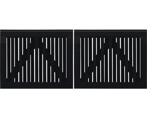 Doppeltor PLUS Nagano 200 x 80 cm RAL 9005 schwarz Zwei Zuluftgitter aus Metall mit vertikalen Schlitzen zur Belüftung.