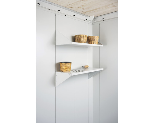 Regalboden biohort für Gartenhaus Neo tief 56 x 44,5 cm 2 Stück grau-weiß Regalboden biohort für Gartenhaus Neo tief 56 x 44,5 cm 2 Stück grau-weiß