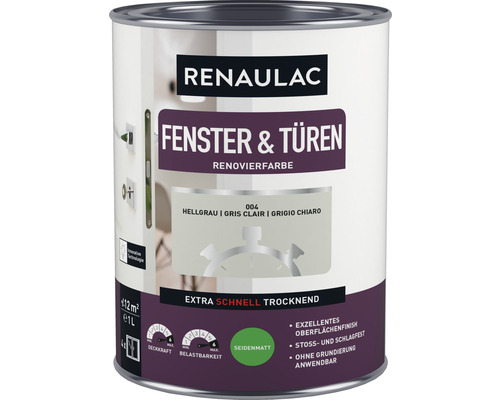 RENAULAC Fensterlack Türlack seidenmatt hellgrau 1 L Renaulac Fenster und Türen Renovierfarbe hellgrau im Farbdose