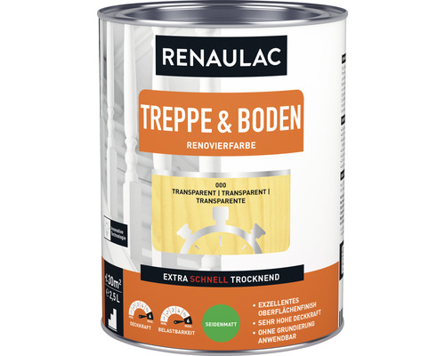 RENAULAC Fensterlack Türlack seidenmatt transparent 2,5 L Renaulac Treppe und Boden Renovierfarbe, transparent, 2,5 Liter Dose