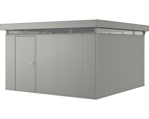Gerätehaus Biohort CasaNova 4x4 Tür links 430 x 430 cm quarzgrau-metallic Gartenschrank mit Tür und Fenstern im oberen Bereich