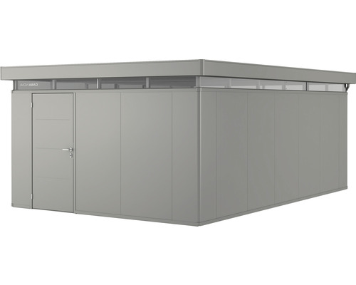 Gerätehaus Biohort CasaNova 4x6 Tür links 430 x 630 cm quarzgrau-metallic Modernes Gartenhaus mit Tür und Fensterreihe oben
