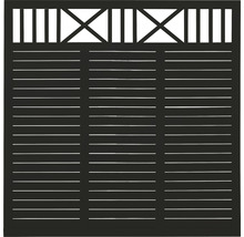 Sichtschutzzaun mit horizontalen Lamellen und dekorativem Gittermuster