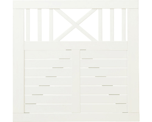 Einzeltor PLUS Nostalgi 100 x 95 cm RAL 9010 weiß Weiße Holztorfront mit X-förmigem Design