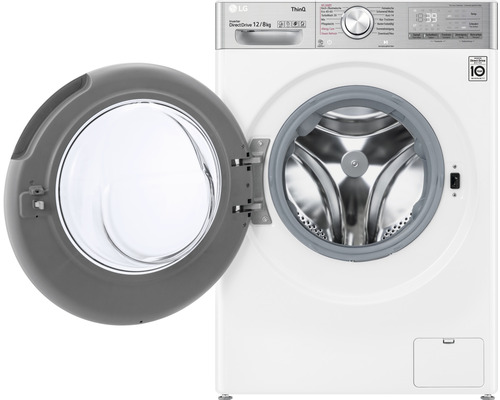 Geöffnete, weiße LG Waschmaschine mit 12 kg Fassungsvermögen