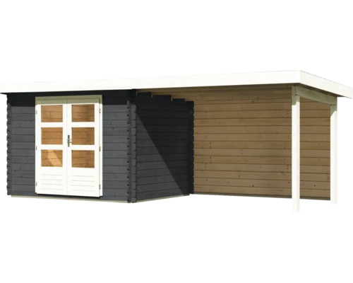 Gartenhaus aus Holz mit Doppeltür und überdachter Veranda