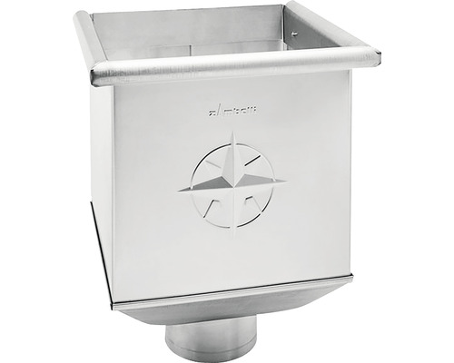 Zambelli Wasserfangkasten Titanzink quadratisch Ø 80 220 mm x 220 mm x 330 mm Dachrinnenkasten aus Metall mit Windrosenmotiv