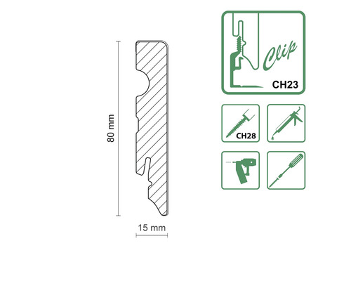Profilleiste mit Clip-System und Maßangaben