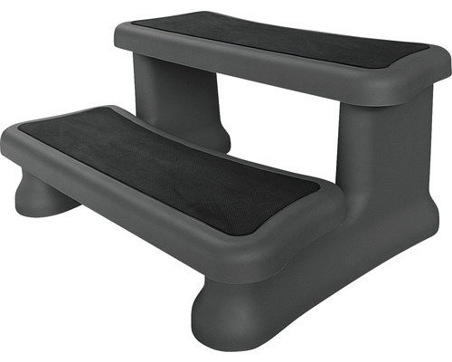 Graue Trittstufe mit zwei Stufen und Antirutschmatten.