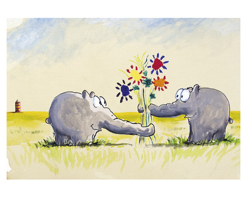 Postkarte Elefanten mit Blumen 14,8x10,5 cm