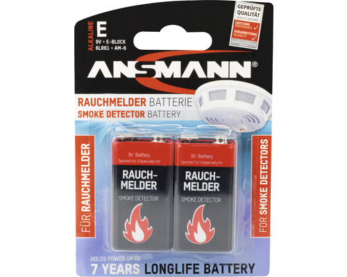 9V Batterie ANSMANN, speziell für Rauchmelder 2 Stk. Ansmann Rauchmelder Batterien, 9 Volt, im Doppelpack