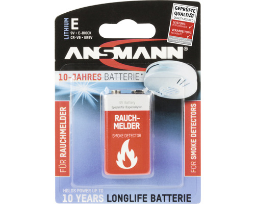 9V Lithium Batterie ANSMANN, speziell für Rauchmelder 1 Stk.