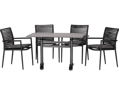 Gartenmöbelset acamp New Jersey Acaplan 4 -Sitzer bestehend aus: 4x Sessel, Tisch Aluminium Kunststoff anthrazit stapelbar