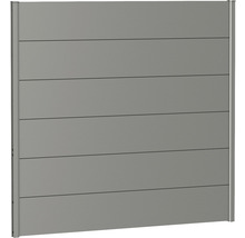 Grauer Sichtschutzzaun mit horizontalen Paneelen