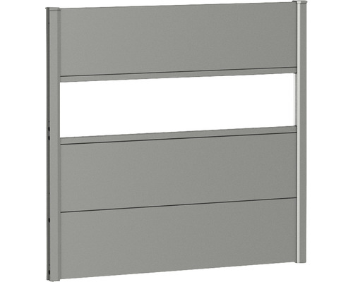 Zaunelement Aluminium Biohort mit Glaseinsatz 100 x 90 cm quarzgrau-metallic Grauer Sichtschutzzaun mit Aluminiumpfosten