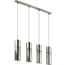 Vierflammige Pendelleuchte mit zylindrischen Lampenschirmen aus Glas und Metall