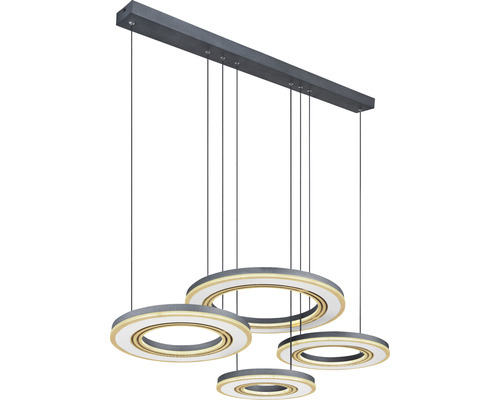 Hängelampe mit runden Elementen und filigranen Aufhängungen