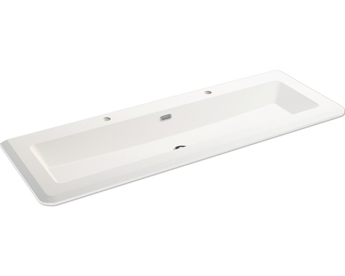 Rechteckiger Waschtisch aus Sanitärkeramik mit Hahnlöchern und Überlauf