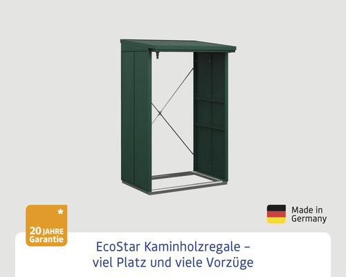 EcoStar Kaminholzregal aus Metall mit 20 Jahre Garantie und Hergestellt in Deutschland Siegel.