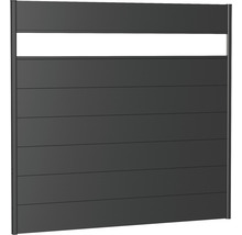 Sichtschutzzaun aus Aluminium mit horizontalen Lamellen und Lichtelement