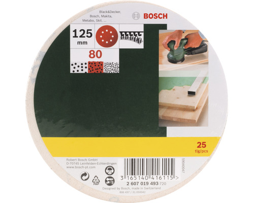 Bosch Schleifpapier Set, 125 Millimeter Durchmesser, K80, 25 Stück