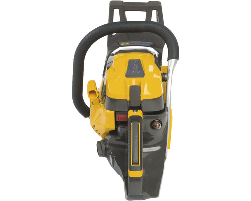 Gelbe Motorsäge mit schwarzem Griff