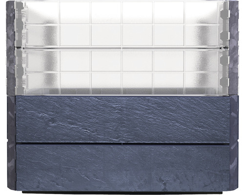 Hochbeet Bodeneben Flexibel UV-beständig Wasserfest Winterfest GRAF Ergo Quadro Turbo x 4 Paneele Ergo Stone, 4 Paneele Wachstumsmodul transparent, 8 Eckverbinder, Flora-Wassersparsystem ,anthrazit grau Blumenkasten mit Wasserspeicher und Steinoptik