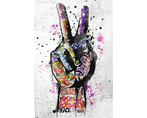 Illustration einer Hand, die ein Friedenszeichen mit Graffiti-Elementen zeigt Illustration einer Hand, die ein Friedenszeichen mit Graffiti-Elementen zeigt