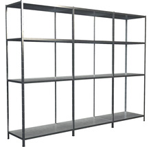 Graues Metallregalsystem mit vier Ebenen für Lager und Organisation