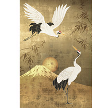 Wandbild mit Kranichen, Berg und Sonne im japanischen Stil