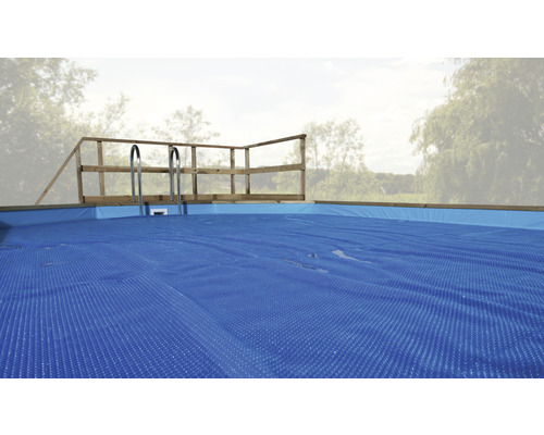 Pool-Wärmeabdeckplane Weka für Modell 595 Größe 1 blau Schwimmbecken mit Holzumrandung, Leiter und blauer Poolabdeckung