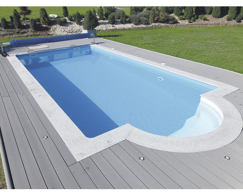 Einbaupool Styropor-Pool-Set Kwad All in 600x300x150 cm inkl. Sandfilteranlage, Skimmer, Römertreppe, Filtersand, Schutzvlies für Boden/Wand und Verrohrungsset blau