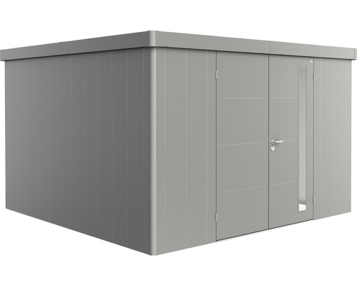 Gerätehaus Biohort Neo 4D Doppeltür 348 x 348 cm quarzgrau-metallic Grauer Geräteschuppen mit Doppeltür und Seitenfenster