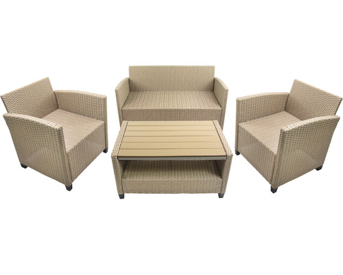 Gartenmöbelset mit zwei Sesseln, einer Bank und einem Tisch aus Polyrattan