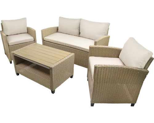 Gartenmöbel Set mit Tisch, Zweisitzerbank und zwei Sesseln