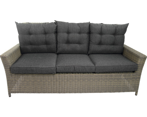 Gartencouch mit drei Sitzen und grauen Kissen