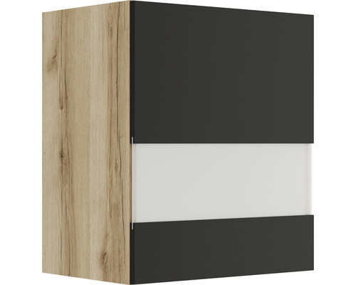 Glashängeschrank Optifit Noah anthrazit/Wildeiche 50x57,60x34,60 cm mit Drehtür Hängeschrank mit Holzstruktur und grauen sowie weißen Elementen