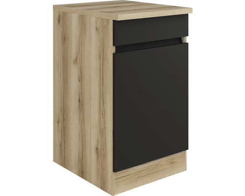 Spülenunterschrank Optifit Noah anthrazit/Wildeiche matt 50x88x60 cm mit Drehtür Unterschrank mit einer Schublade und einer Tür