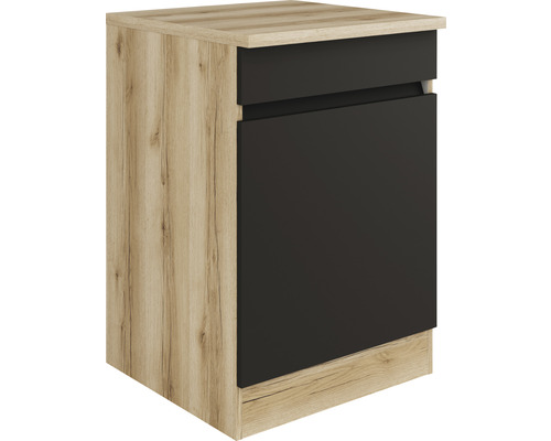 Spülenunterschrank Optifit Noah anthrazit/Wildeiche matt 60x88x60 cm mit Drehtür Unterschrank mit Schublade und Tür