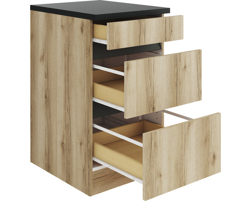 Küchenunterschrank mit drei Schubladen im Holzdekor