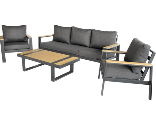 Gartenmöbelset mit Sofa, zwei Sesseln und einem Tisch