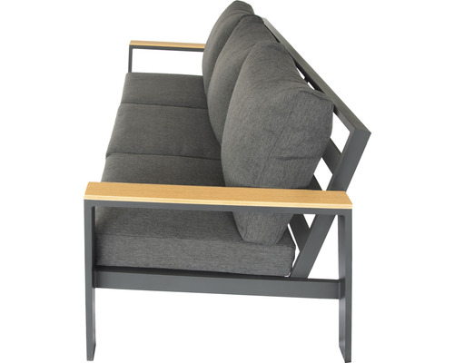Gartencouch mit grauem Polster und Rahmen aus Metall und Holz
