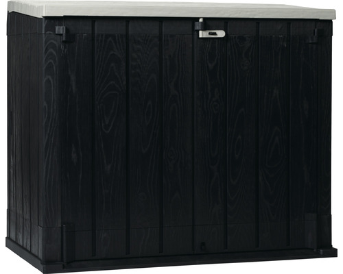 Mülltonnenbox Stora Way Plus XL inkl. Gasdruckfedern 145 x 85 x 124,5 cm anthrazit Aufbewahrungsbox aus Kunststoff mit Holzoptik und Deckel