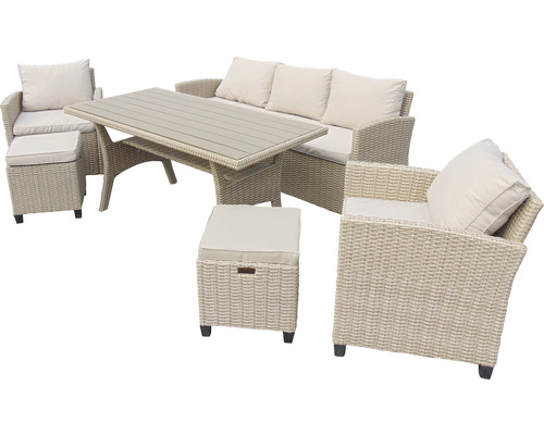 Gartenmöbelset mit Tisch, Sofa, Sessel und Hockern